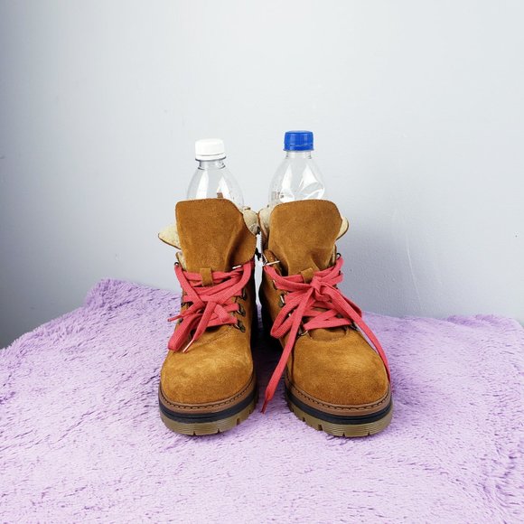 MADE IN SPAIN CALF LEATHER+SHERPA FUR LINED Cognac Hiker Alpine Snow Boot 39 NEW - Picture 7 of 7